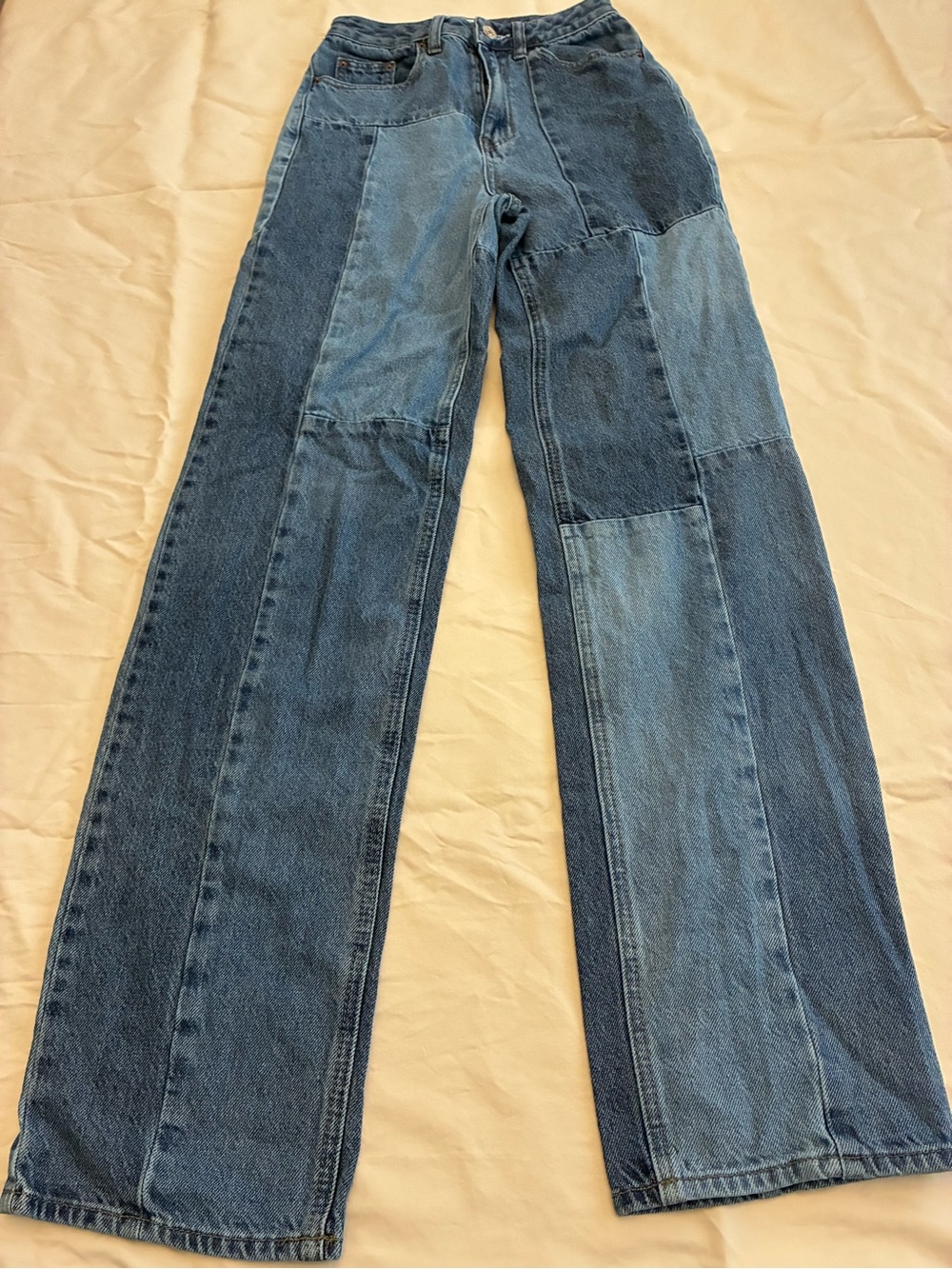 PacSun Patchwork Flare Wide-Leg Jeans in Multi-Blue 90s Boyfriend